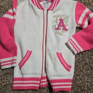 Kids Pink and White Sweater with Embroidered Letter